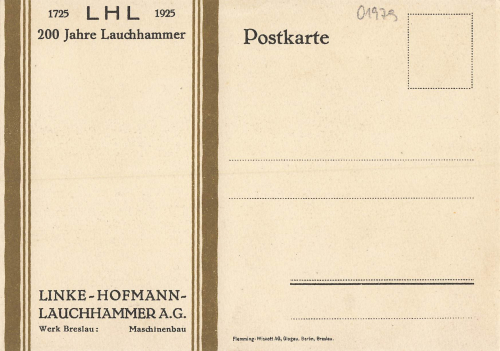 01979 Lauchhammer Linke-Hofmann A.G. 200 Jahre 1925 Künstlerkarte