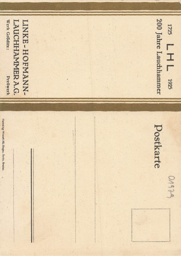 01979 Lauchhammer Linke-Hofmann A.G. 200 Jahre 1925 Künstlerkarte