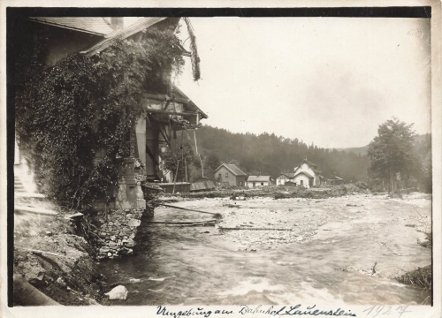 01778 Lauenstein Erzgebirge train station storm disaster large photo 1927