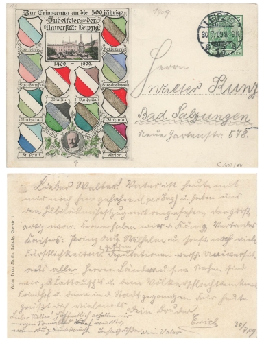 Leipzig 500 Years of University Private Postal Stationery o July 30, 1909