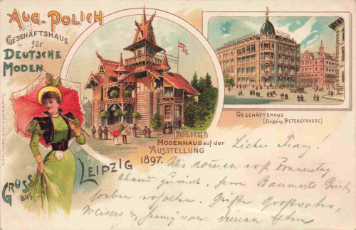 Leipzig Aug. Polich Geschäftshaus für Deutsche Mode Litho o 1897