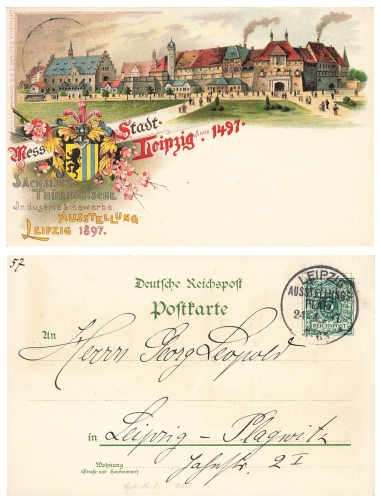 Leipzig Saxon-Thuringian industry and trade exhibition private postal stationery 1897 special cancellation April 24, 1897