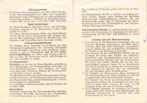 Leipzig Official Trade Fair Pass 1959