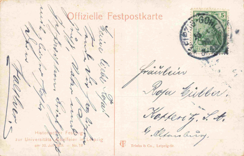 Leipzig Unversitätsfeier Festzug Karte 18 o 1908