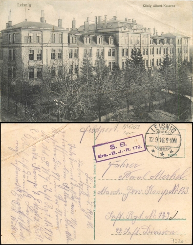 04703 Leising King Albert barracks field post o 09/12/1916