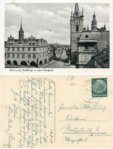 Leitmeritz Marktkirche und altes Rathaus o 26.7.1939