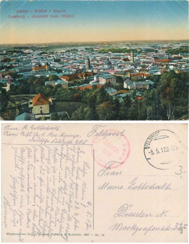 Lemberg Lwow from the hill Feldpost 1.Res. Engineer Comp. 12 o 5.5.1917