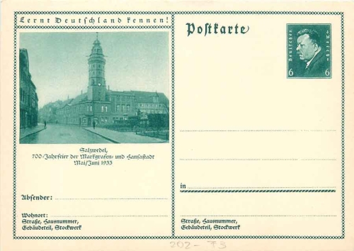 Lernt Deutschland kennen! Salzwedel Ganzsache 6 Pfennig Ebert *um 1930 