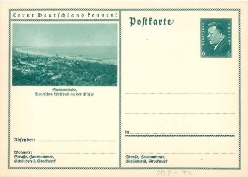 Get to know Germany! Swinemuende stationary 6 Pfennig Ebert *around 1930