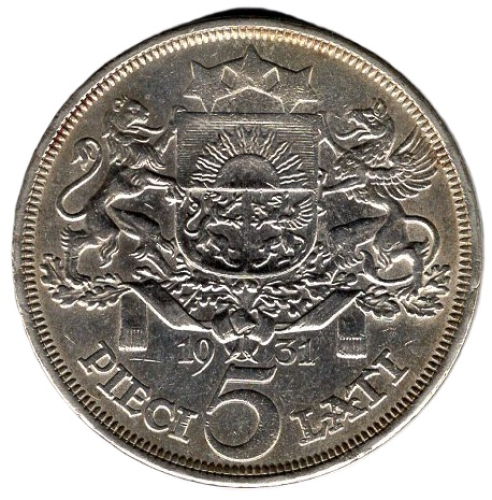 Lettland 5 Lati 1931 Silbermünze