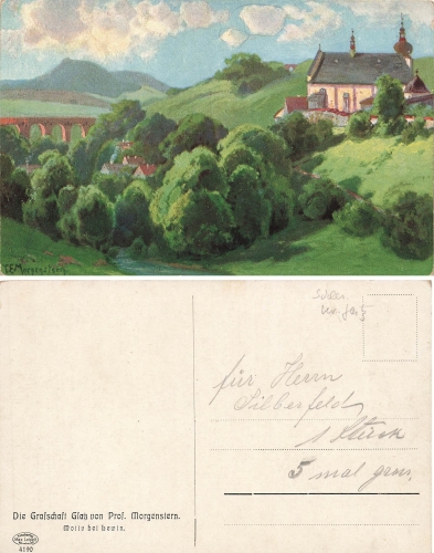 Schneeberg von Langenau Schlesien Grafschaft Glatz Künstlerkarte Morgenstern Snieżznik Klodzki * um 1920