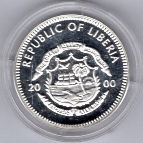 Liberia 5 Dollars 2000 Endangered Elephant Silver Coin