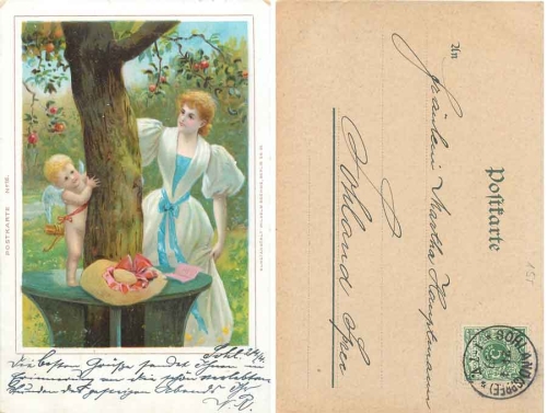 Love angel with wife artist card o April 21, 1899