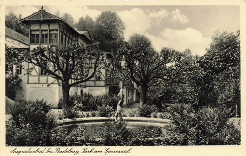 01454 Liegau Augustusbad Park at the dining room Radeberg rural postmark o 26.7.1937