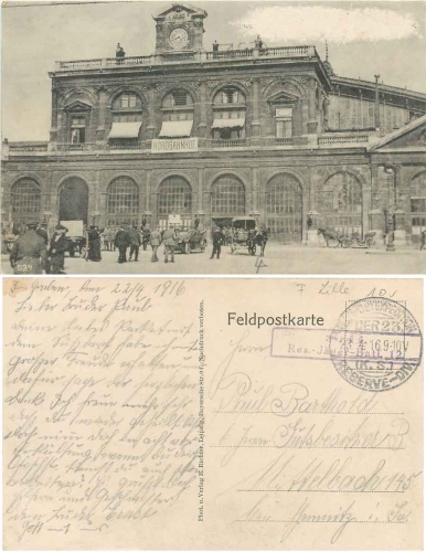 Lille Nordbahnhof Feldpost Res.-Jäger-Batl.12 o 23.4.1916