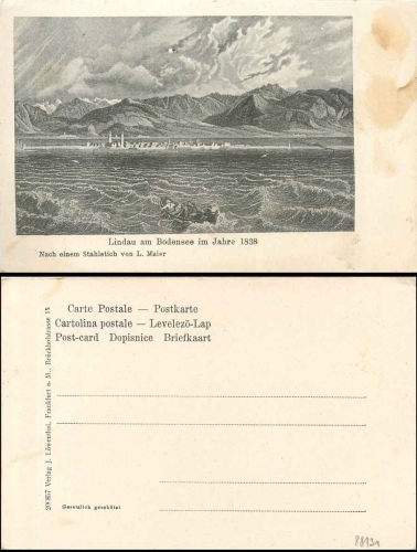 88131 Lindau Lake Constance in 1838, after a steel engraving v. L. Maier, * approx. 1900