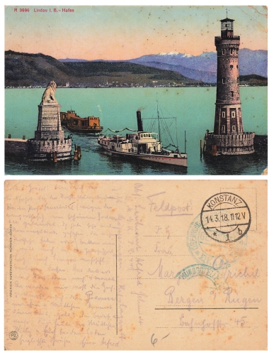 Lindau Lake Constance Censorship Stamp Tested by the Konstanz Monitoring Office on March 14, 1918