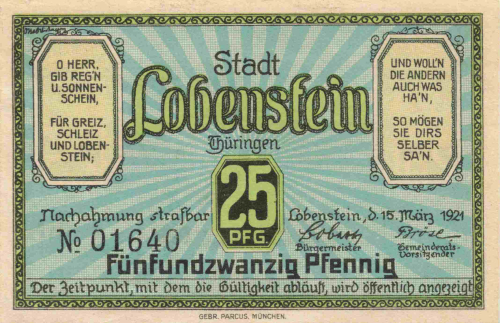 07356 Bad Lobenstein Notgeldschein 1921