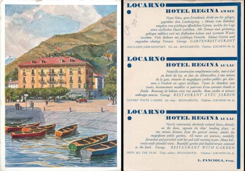 Locarno, Hotel Regina Am See Künstlerkarte * ca. 1930
