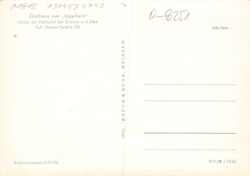 01665 Loebsal Gasthaus Jagerheim * um 1961