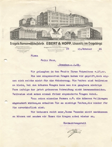 08294 Lössnitz Wäschefabrin Bruno Ebert Briefkopf mit Fabrikansicht 1941