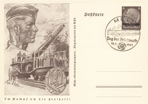Lorraine 6 Pfennig Hindenburg stationary P242 In the fight for freedom Flak o Metz Stamp Day 1941