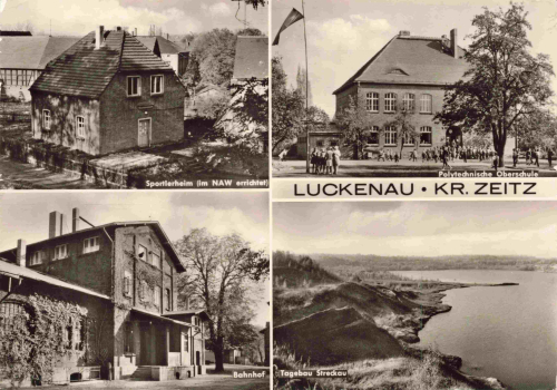Luckenau Zeitz Mehrbildkarte mit Bahnhof und Schule o 1988
