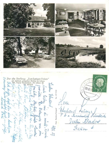 Lübars Berlin Der alte Dorfkrug, Zum lustigen Finken AK o 29.6.1959