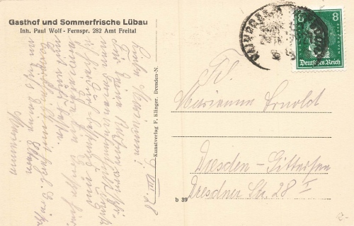 01734 Luebau Rabenau Sachsen Gasthof  o 1928