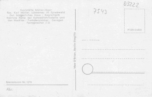 03222 Lübbenau Spreewald Gaststätte Müller-Jäger * um 1940
