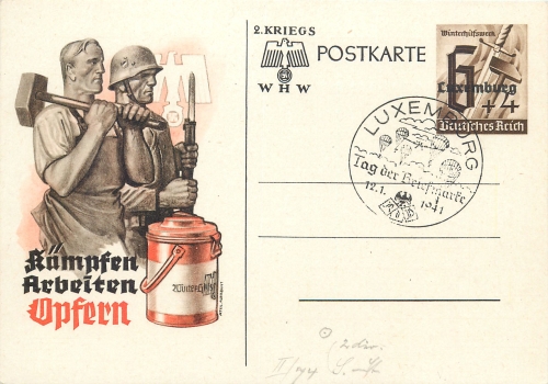 German Reich Michel 687 International Motor Show 1939 with special cancellation Berlin Charlottenburg 17.2.1939WHW postal stationary Luxembourg special stamp Day of the Stamp 12.1.1941
