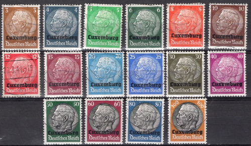 Luxemburg auf Hindenburg 1940 Michel 1-16 * Falz Deutsche Besetzungsausgaben