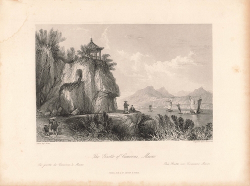 Macao China the Grotto of Camoens original steel engraving Allom Bradshaw around 1840 