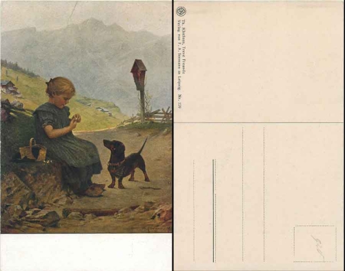 Child with dachshund artist card Th. Kleehaas * around 1920