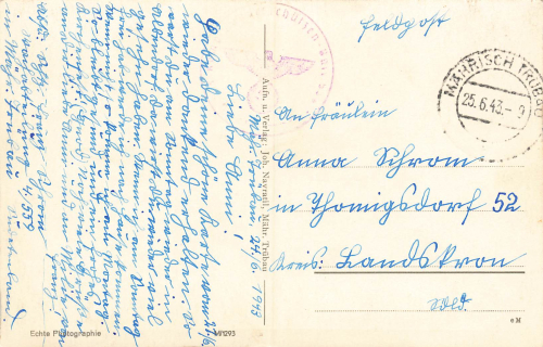 Mährisch Trübau Sudetengau Moravská Třebová Feldpost 2.WK 4. Komp. Landesschützen Btl. 559 1943