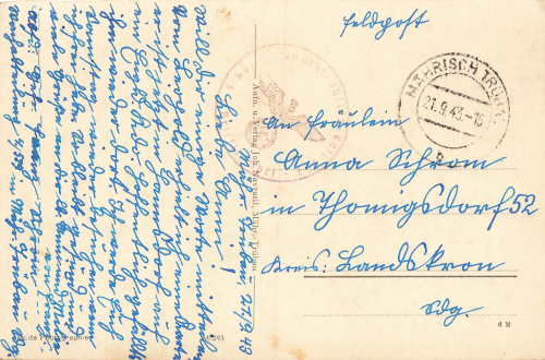 Mährisch Trübau Sudetengau Moravská Třebová Feldpost 2.WK 4. Komp. Landesschützen Btl. 559 1943