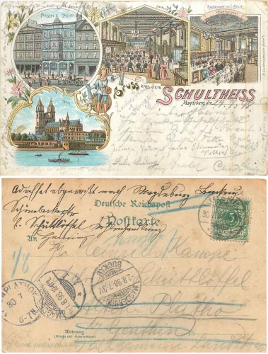 Magdeburg Restaurant Schultheiss Litho o 30.7.1898