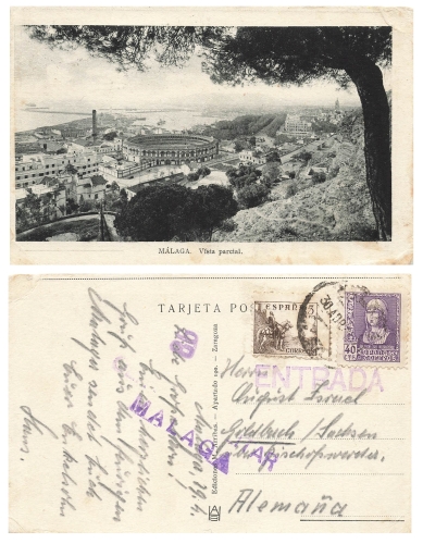 Malaga Zensurstempel Military Censorship Malaga ENTRY 99 on 30.4.1941