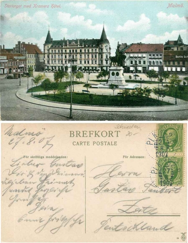 Malmo Stortorget mit Kramers Hotel o 27.8.1907