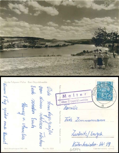 01744 Malter about Dippoldiswalde post office stamp on AK dam o 19.58.1958 Hanich1115