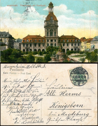 Mannheim Paradeplatz with department store o 08.10.1908