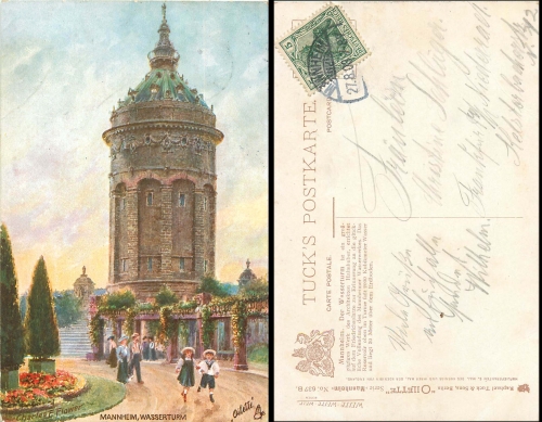 Mannheim Wasserturm Tucks Oilette 637 B Charles F. Flower o August 27, 1908