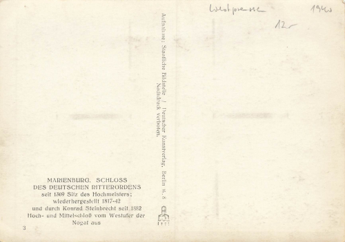 Marienburg Schloss Westpreußen Malbork * um 1940