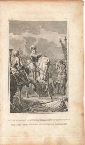 Marlborough after the Battle of Hochstadt and the prisoner Marshal Tallart original steel engraving around 1840