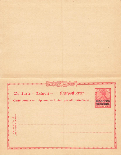 Marocco Ganzsache mit Antwortkarte 10 Pfennig Germania Reichspost * um 1900