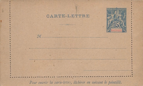 Martinique Francaiso Colonies Postes 15 Cent Carte Lettre Kartenbrief 1892