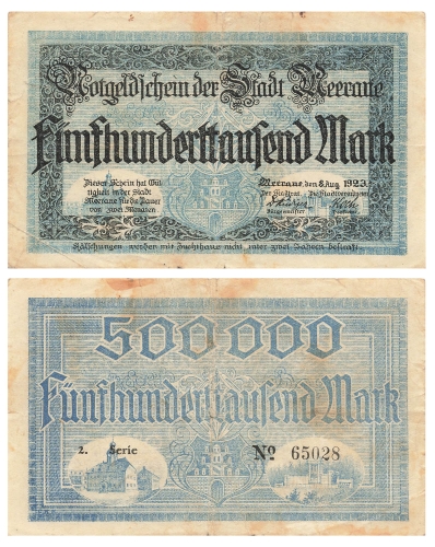 Meerane Five hundred thousand marks 1923 emergency money
