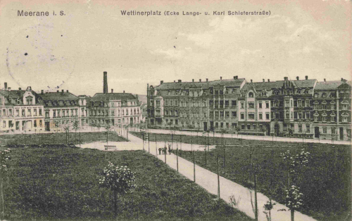 Meerane Sachsen Wettinerplatz Ecke Langestrasse und Karl Schieferstrasse o 1912