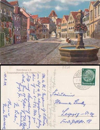 88709 Meersburg Bodensee Unterstadtstrasse artist card o 11.8.1934
