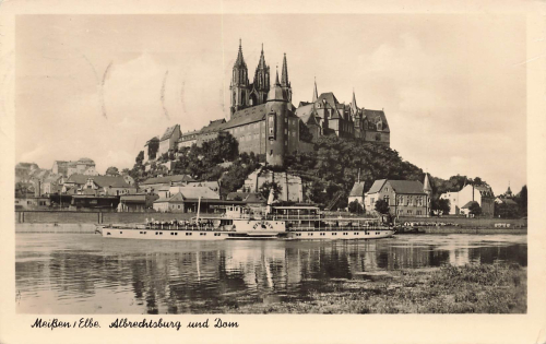 01662 Meissen Albrechtsburg und Dom mit Elbdampfer "Einheit" o 1957
